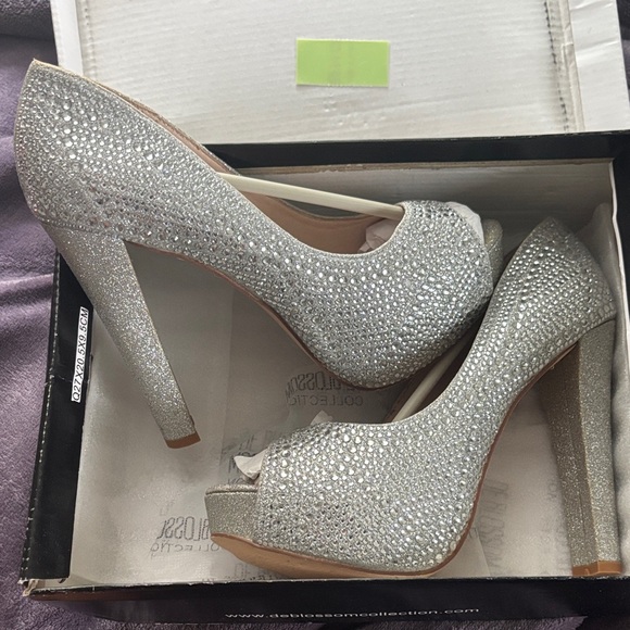 De Blossom Collection Shoes - De Blossom Collection Sparkling Silver Platform Heels